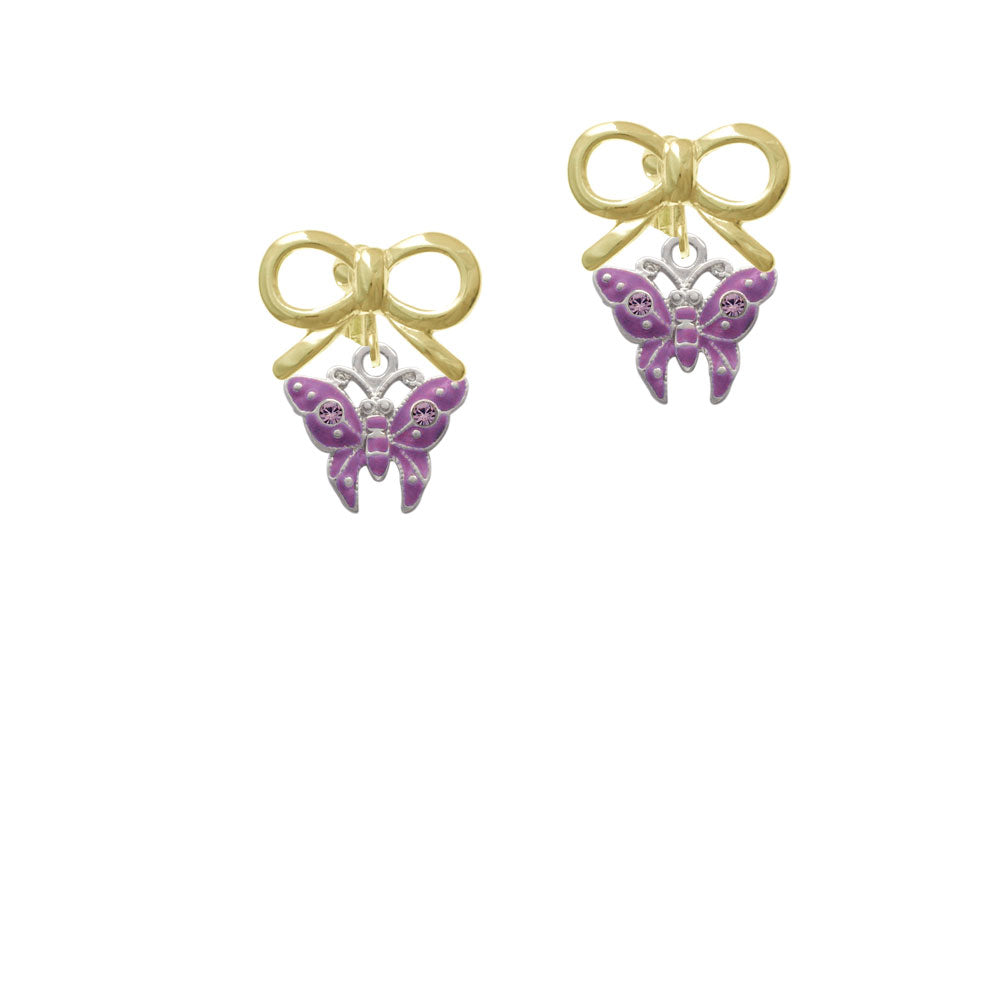 Hot Purple Butterfly with 2 Crystals Crystal Clip On Earrings Image 10