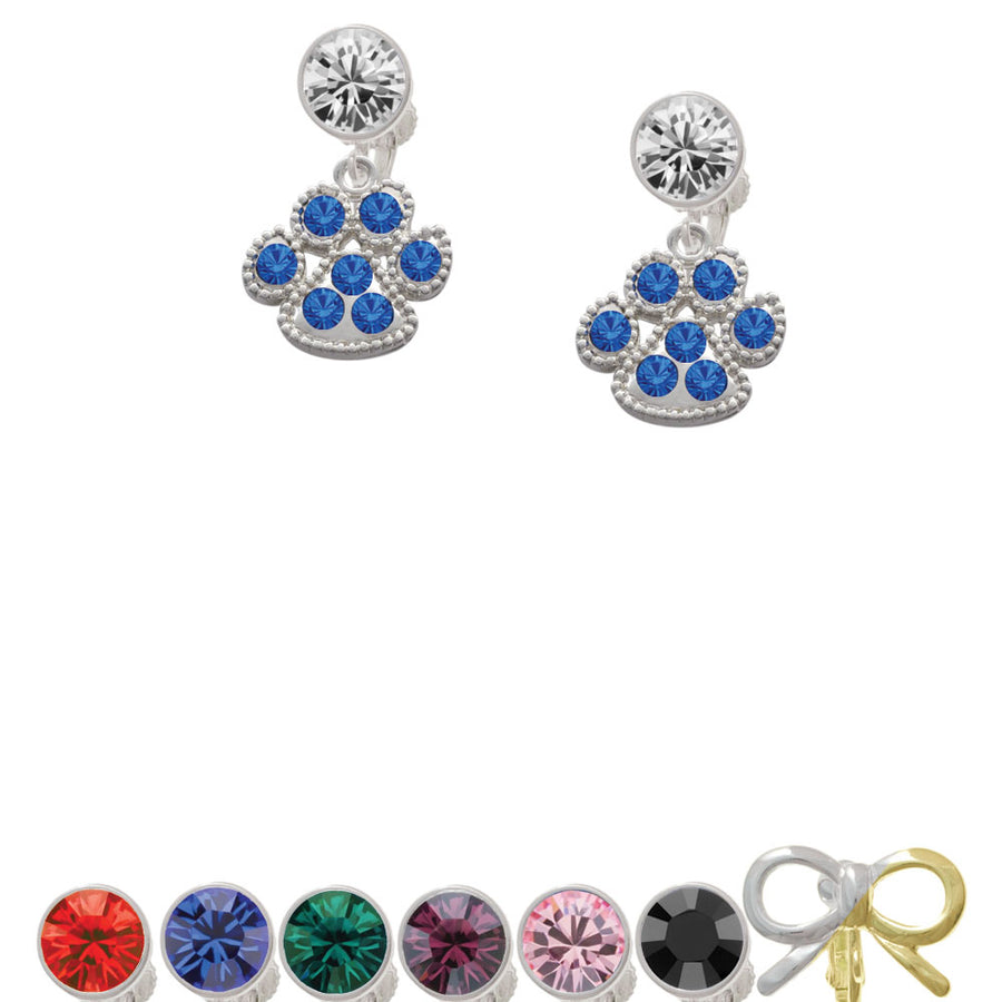 Large Paw with Blue Crystals Crystal Clip On Earrings Image 1