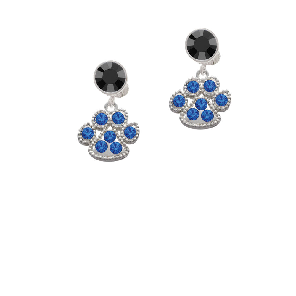 Large Paw with Blue Crystals Crystal Clip On Earrings Image 3