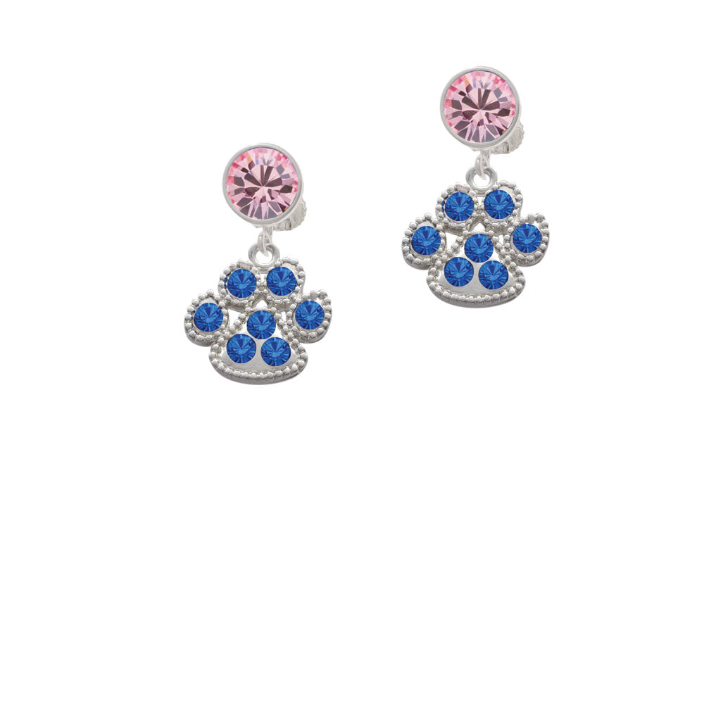 Large Paw with Blue Crystals Crystal Clip On Earrings Image 4