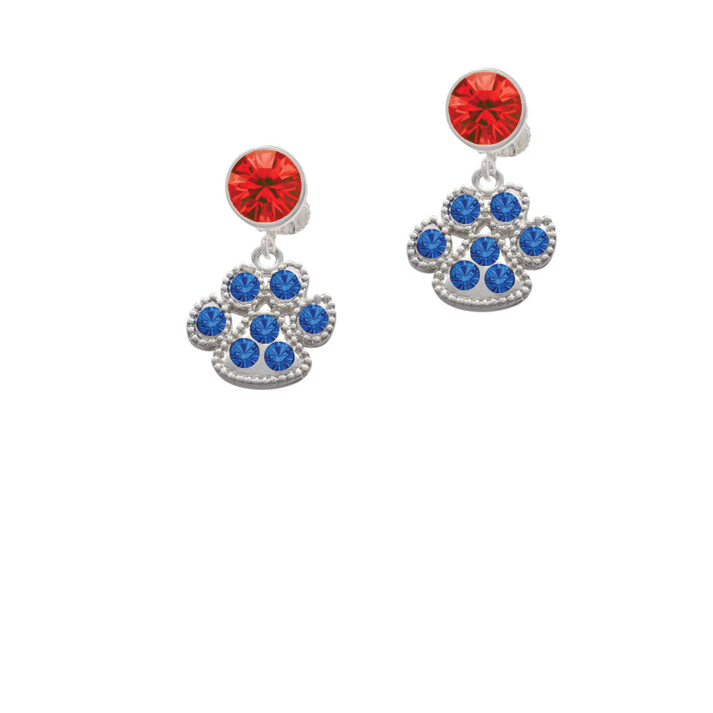 Large Paw with Blue Crystals Crystal Clip On Earrings Image 4