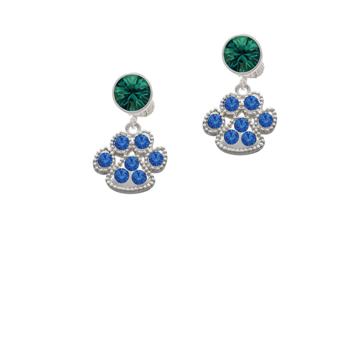 Large Paw with Blue Crystals Crystal Clip On Earrings Image 6