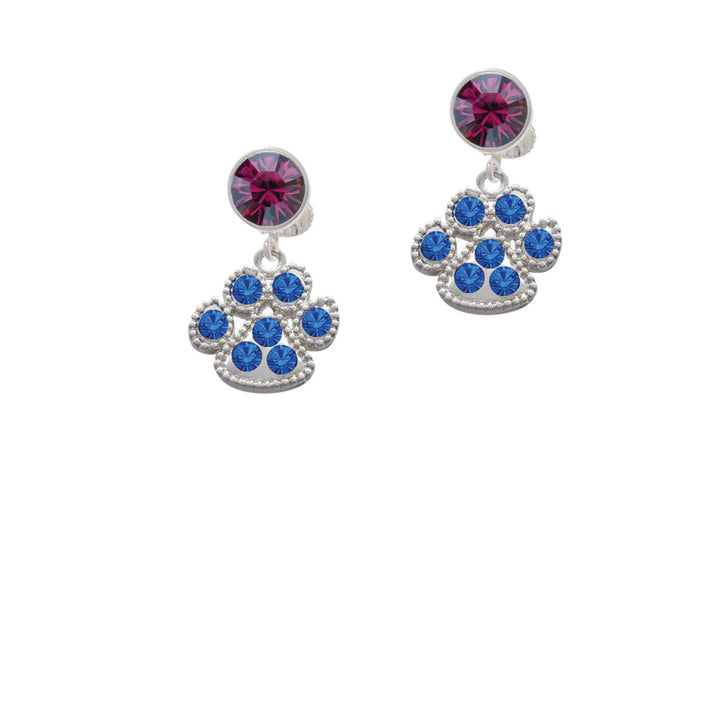 Large Paw with Blue Crystals Crystal Clip On Earrings Image 8