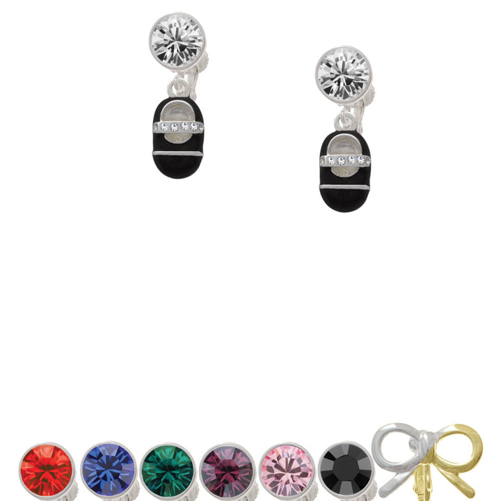 Black Baby Shoe with Crystal Strap Crystal Clip On Earrings Image 1