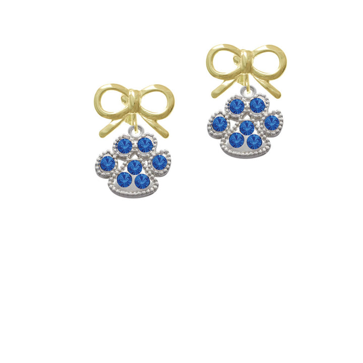 Large Paw with Blue Crystals Crystal Clip On Earrings Image 10