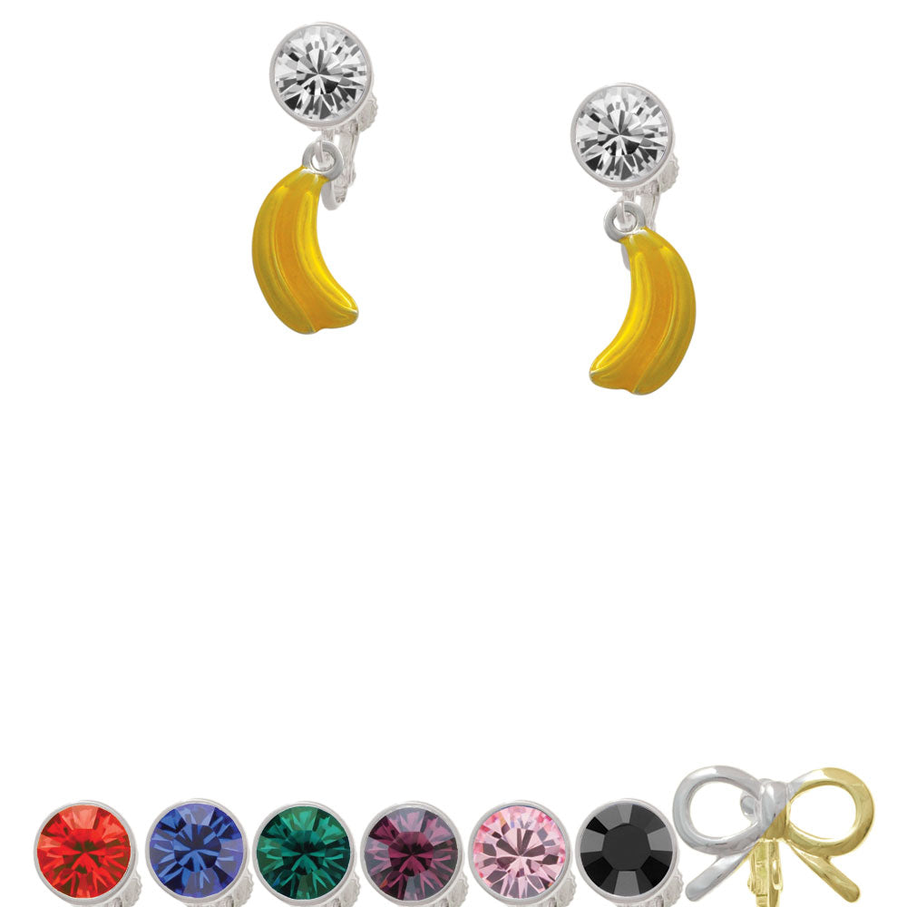 3-D Yellow Enamel Bananas Crystal Clip On Earrings Image 1