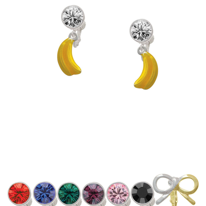 3-D Yellow Enamel Bananas Crystal Clip On Earrings Image 1