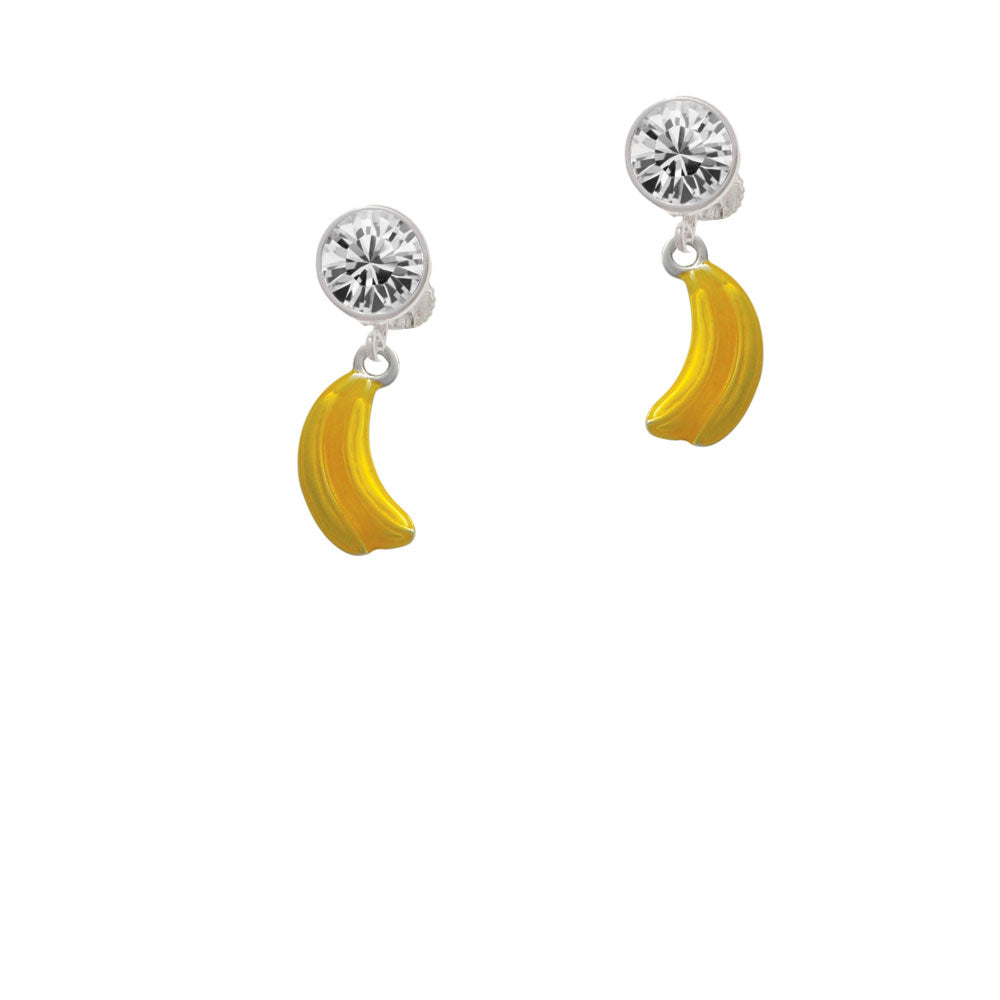 3-D Yellow Enamel Bananas Crystal Clip On Earrings Image 2