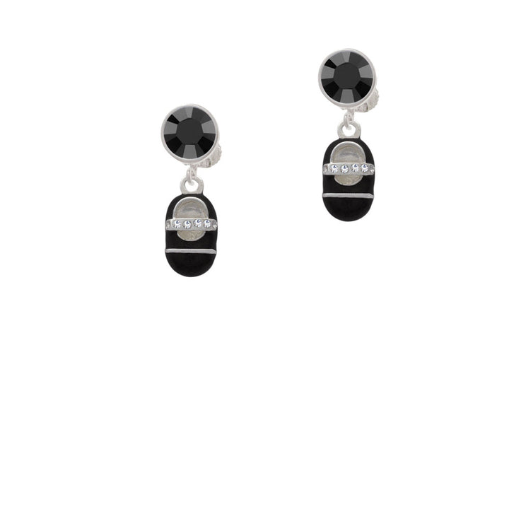 Black Baby Shoe with Crystal Strap Crystal Clip On Earrings Image 3