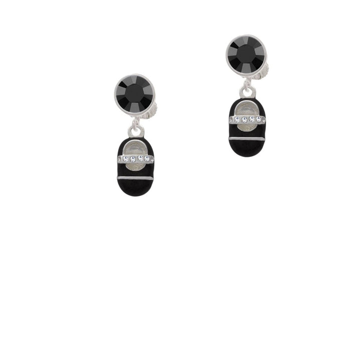 Black Baby Shoe with Crystal Strap Crystal Clip On Earrings Image 1