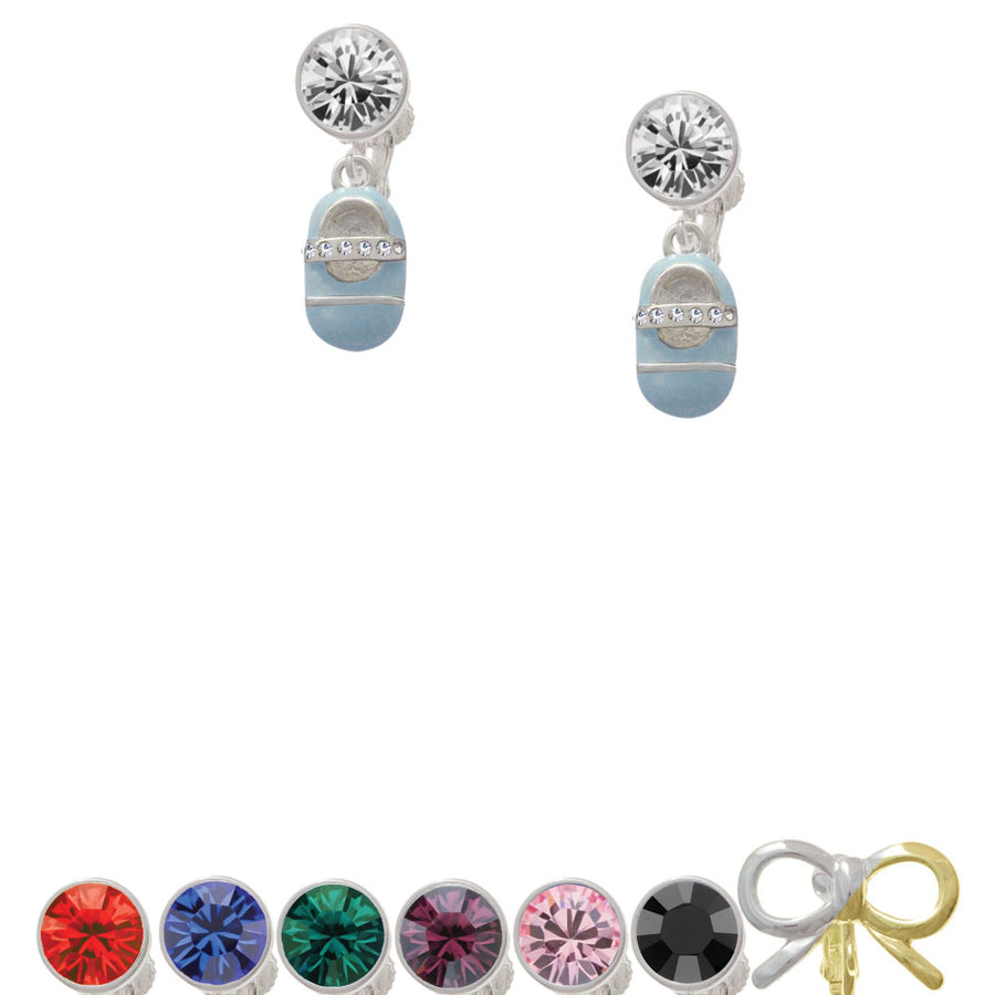 Light Blue Baby Shoe with Crystal Strap Crystal Clip On Earrings Image 1