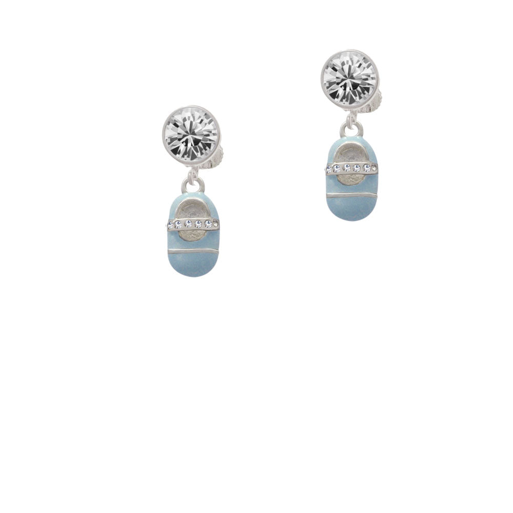 Light Blue Baby Shoe with Crystal Strap Crystal Clip On Earrings Image 2