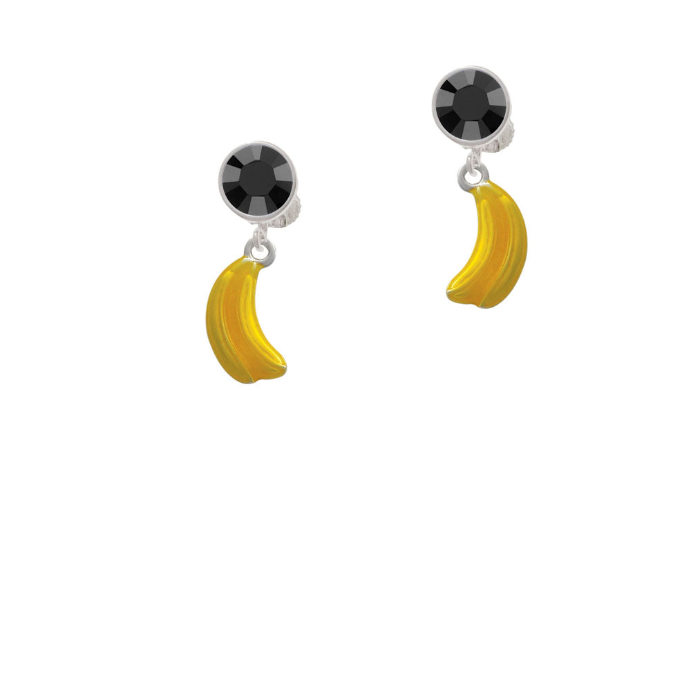 3-D Yellow Enamel Bananas Crystal Clip On Earrings Image 3