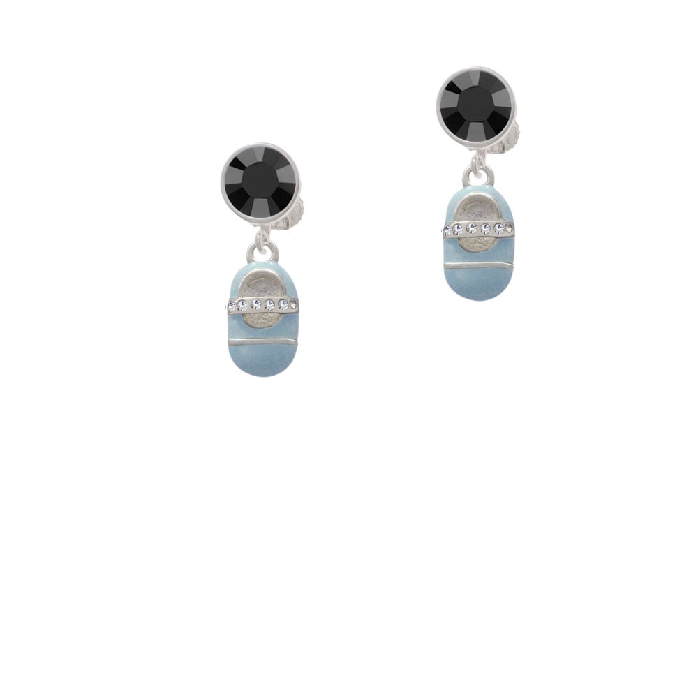 Light Blue Baby Shoe with Crystal Strap Crystal Clip On Earrings Image 3