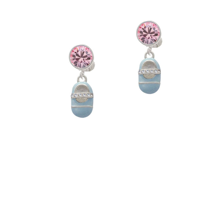 Light Blue Baby Shoe with Crystal Strap Crystal Clip On Earrings Image 4