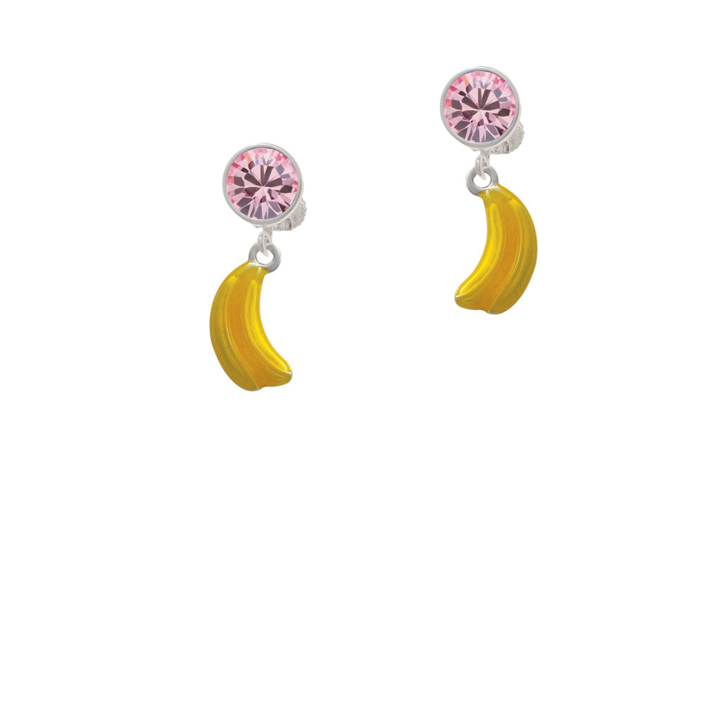 3-D Yellow Enamel Bananas Crystal Clip On Earrings Image 4