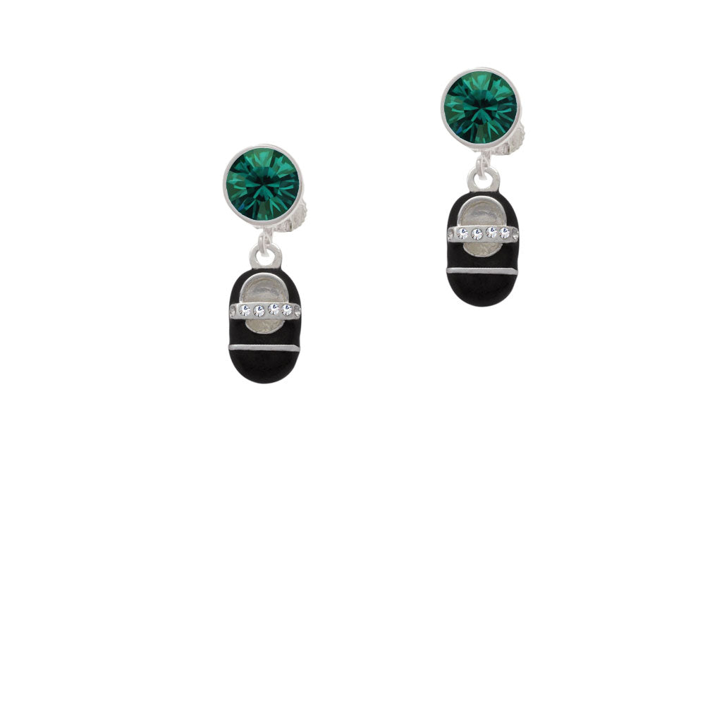 Black Baby Shoe with Crystal Strap Crystal Clip On Earrings Image 6