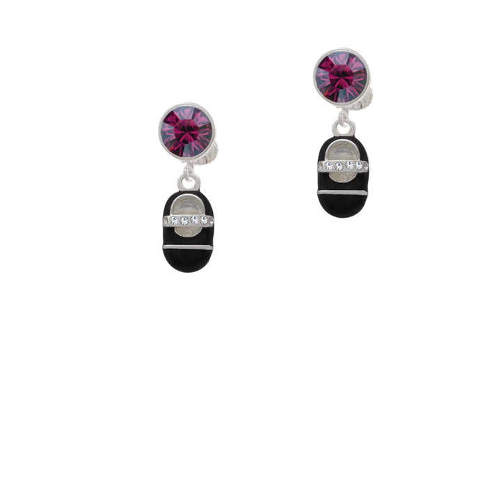 Black Baby Shoe with Crystal Strap Crystal Clip On Earrings Image 8