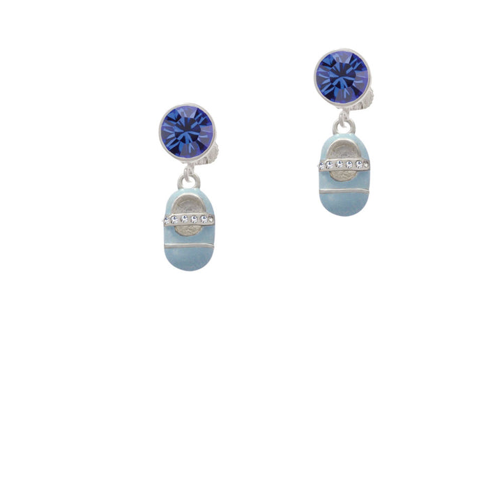 Light Blue Baby Shoe with Crystal Strap Crystal Clip On Earrings Image 7