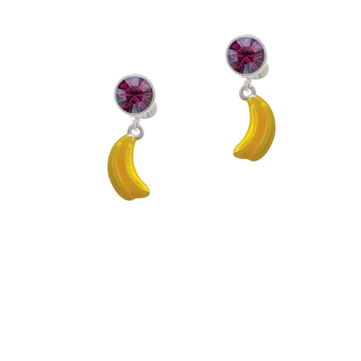 3-D Yellow Enamel Bananas Crystal Clip On Earrings Image 8