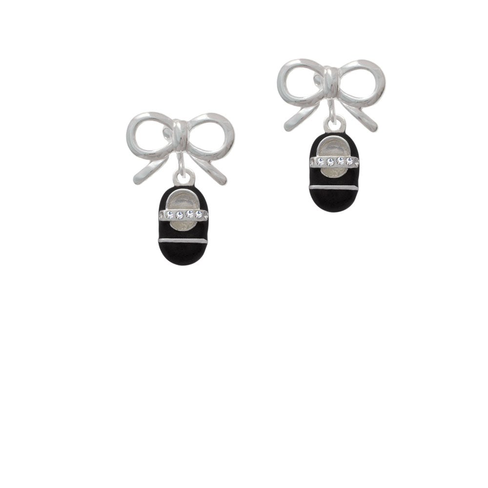 Black Baby Shoe with Crystal Strap Crystal Clip On Earrings Image 9