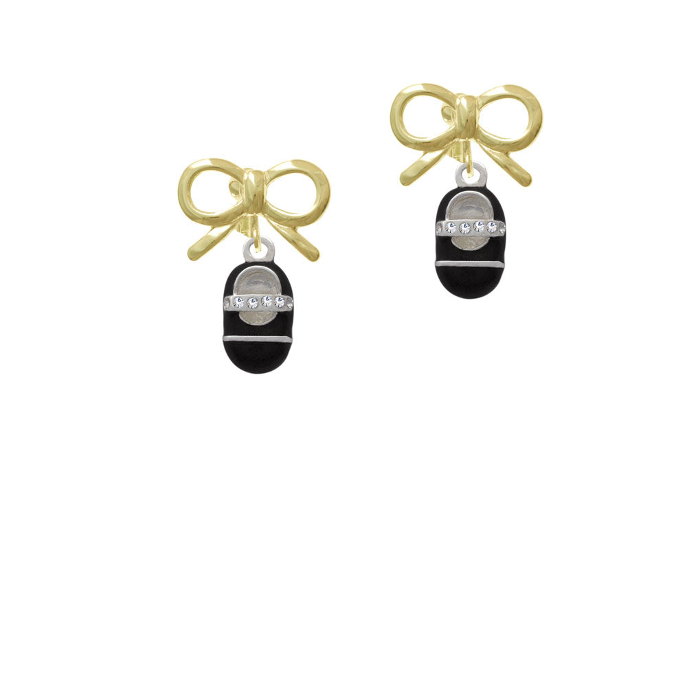 Black Baby Shoe with Crystal Strap Crystal Clip On Earrings Image 10