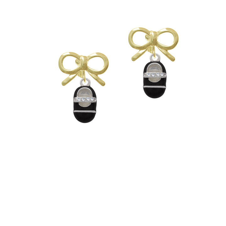 Black Baby Shoe with Crystal Strap Crystal Clip On Earrings Image 10