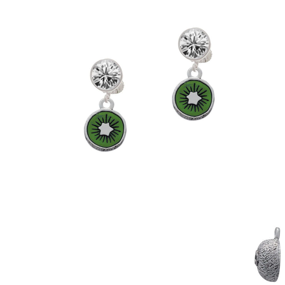 3-D Green Enamel Kiwi Crystal Clip On Earrings Image 2