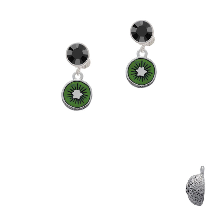 3-D Green Enamel Kiwi Crystal Clip On Earrings Image 3