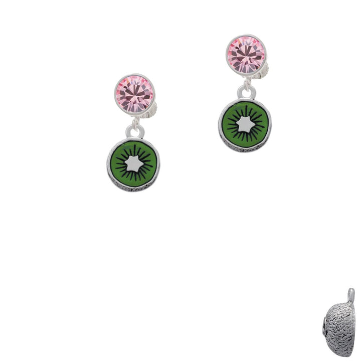 3-D Green Enamel Kiwi Crystal Clip On Earrings Image 4