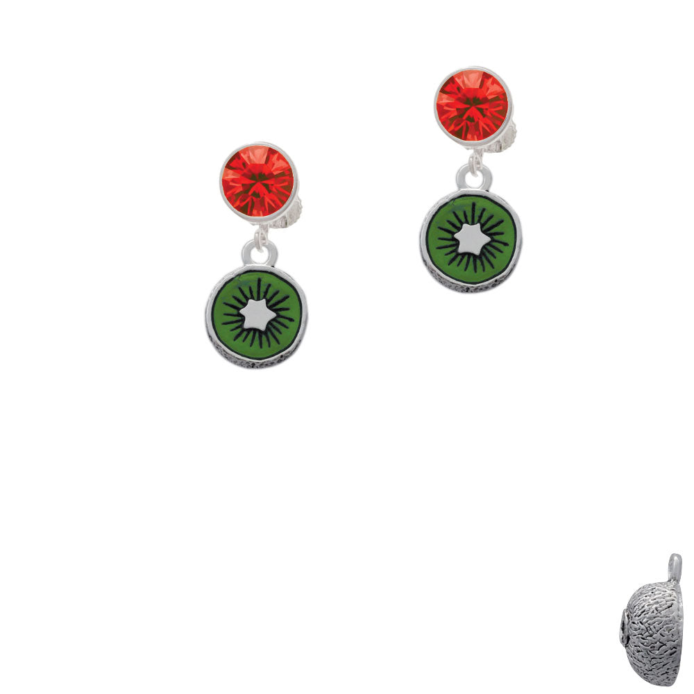 3-D Green Enamel Kiwi Crystal Clip On Earrings Image 4