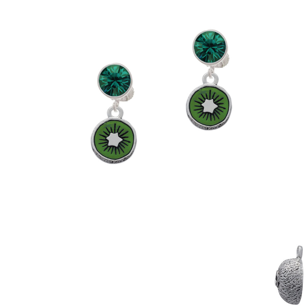 3-D Green Enamel Kiwi Crystal Clip On Earrings Image 6