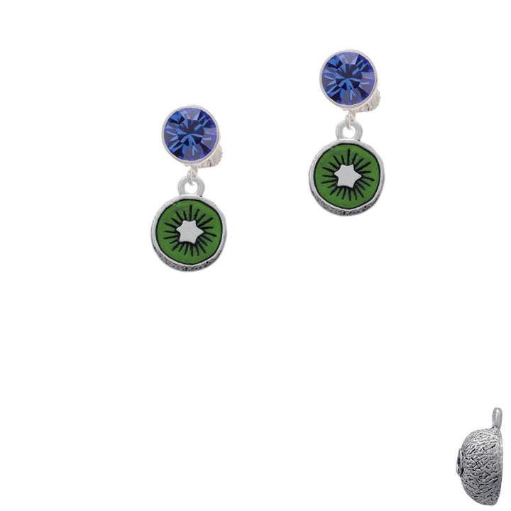 3-D Green Enamel Kiwi Crystal Clip On Earrings Image 7