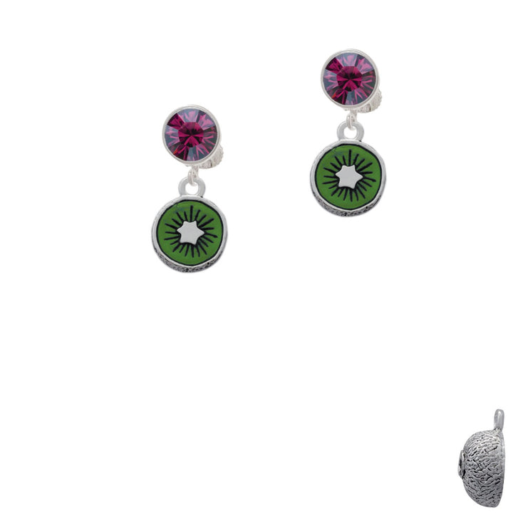 3-D Green Enamel Kiwi Crystal Clip On Earrings Image 8