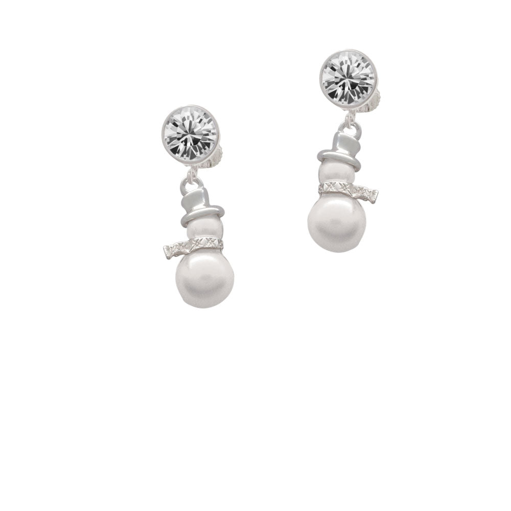 Imitation Pearl Snowman Crystal Clip On Earrings Image 2