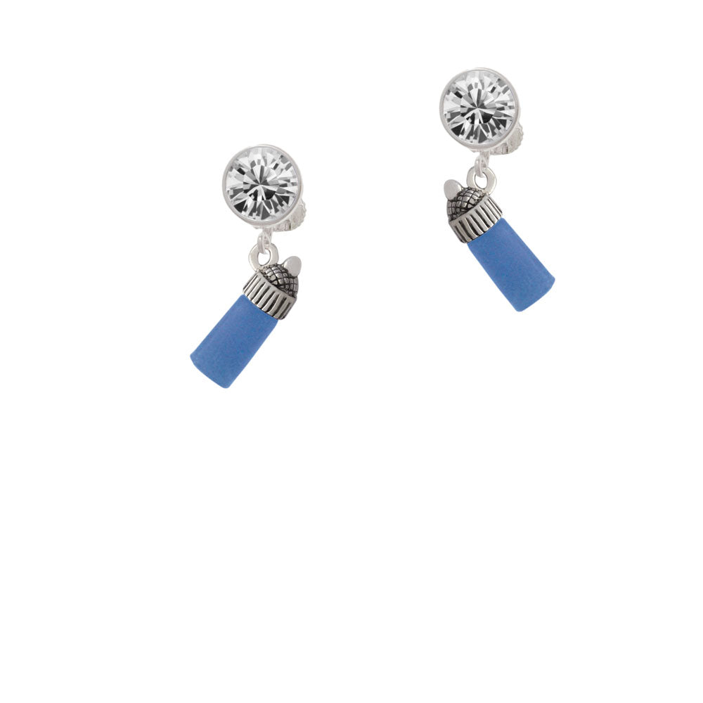 3-D Blue Baby Bottle Crystal Clip On Earrings Image 2