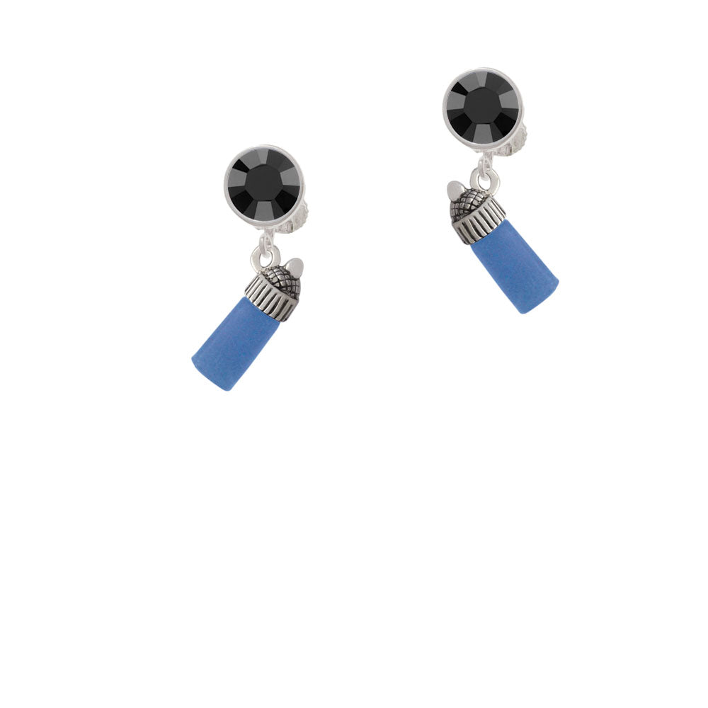 3-D Blue Baby Bottle Crystal Clip On Earrings Image 3