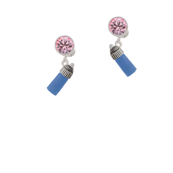 3-D Blue Baby Bottle Crystal Clip On Earrings Image 4