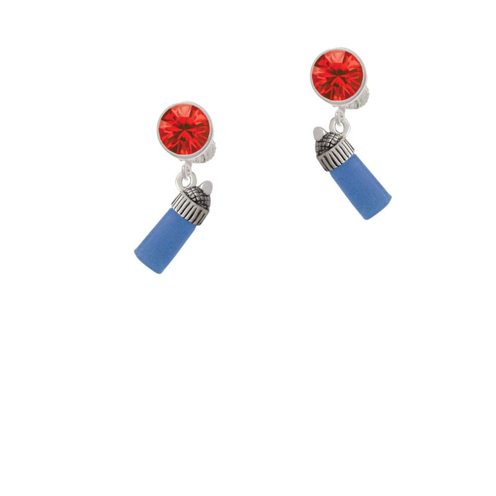 3-D Blue Baby Bottle Crystal Clip On Earrings Image 4