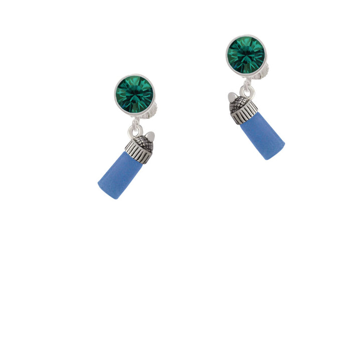 3-D Blue Baby Bottle Crystal Clip On Earrings Image 6