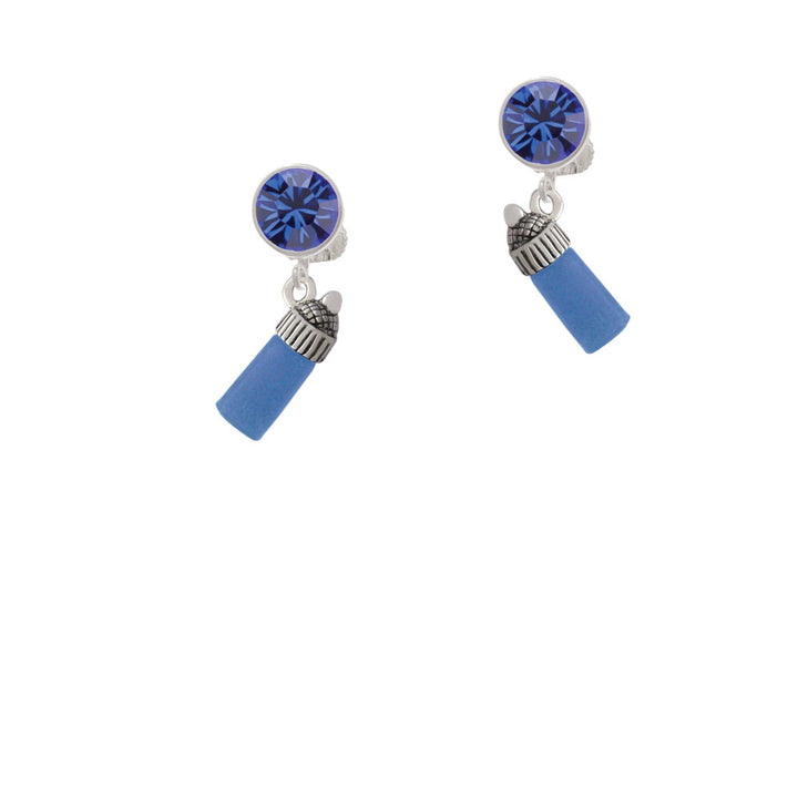 3-D Blue Baby Bottle Crystal Clip On Earrings Image 7