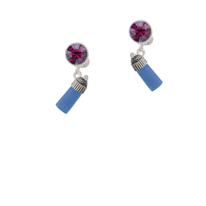 3-D Blue Baby Bottle Crystal Clip On Earrings Image 8