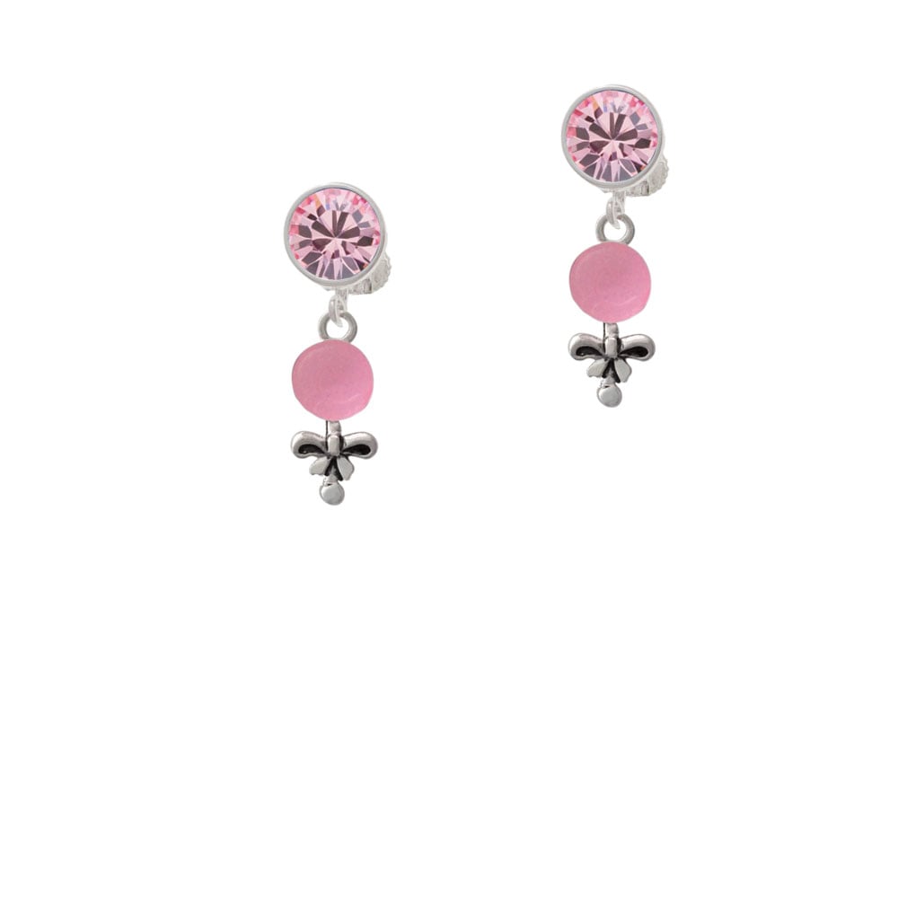 Pink Baby Rattle Crystal Clip On Earrings Image 1