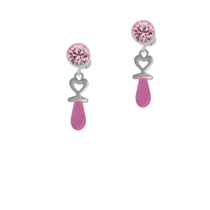 3-D Pink Baby Pacifier Crystal Clip On Earrings Image 4