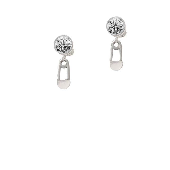 2-Sided Clear Frosted Baby Safety Pin Crystal Clip On Earrings Image 2