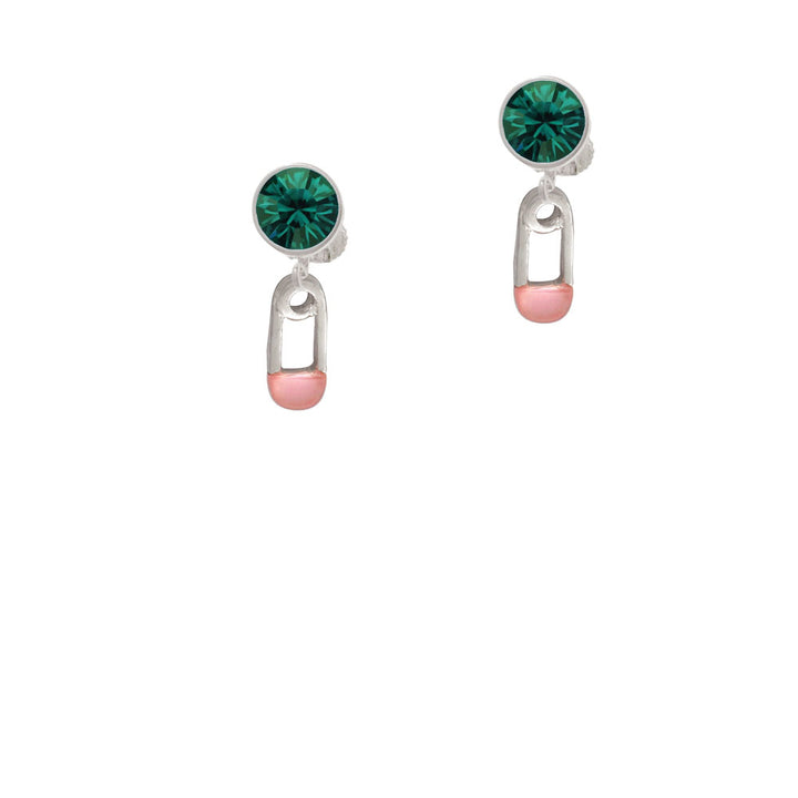 2-Sided Pink Baby Safety Pin Crystal Clip On Earrings Image 6