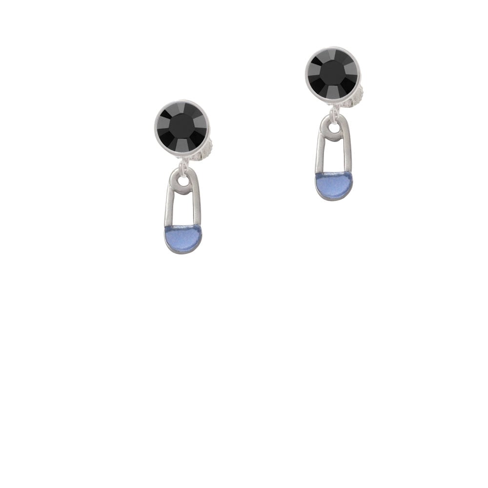 2-Sided Blue Baby Safety Pin Crystal Clip On Earrings Image 3