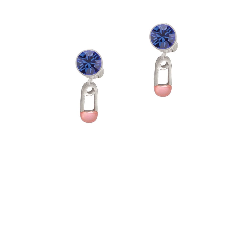 2-Sided Pink Baby Safety Pin Crystal Clip On Earrings Image 7