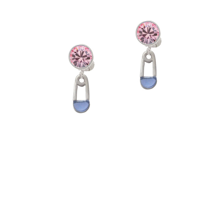 2-Sided Blue Baby Safety Pin Crystal Clip On Earrings Image 4