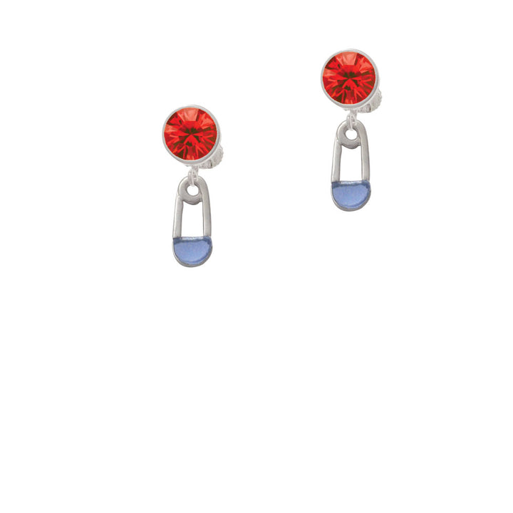 2-Sided Blue Baby Safety Pin Crystal Clip On Earrings Image 4